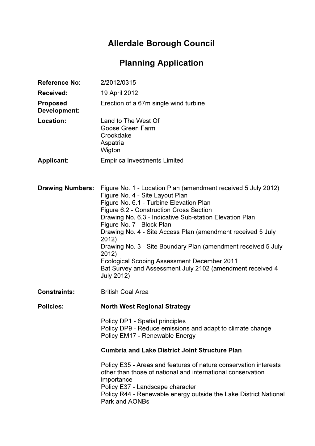 Allerdale Borough Council Planning Application