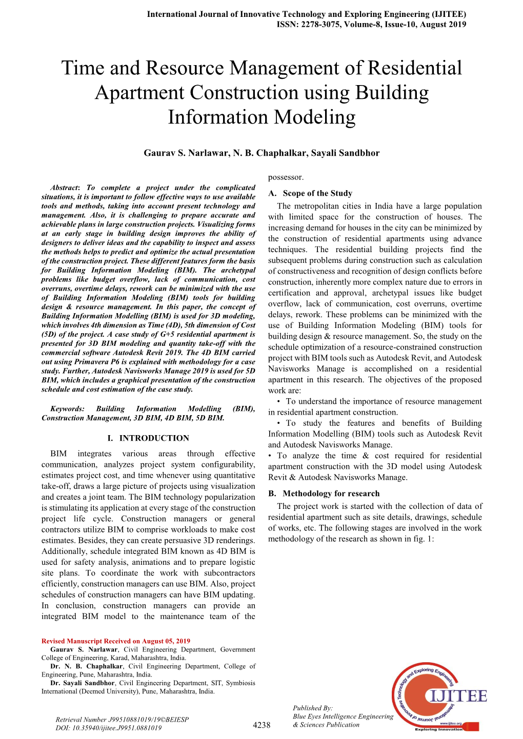 Time and Resource Management of Residential Apartment Construction Using Building Information Modeling