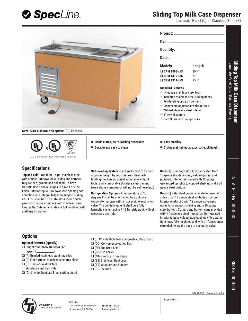 Sliding Top Milk Case Dispenser Laminate Panel (L) Or Stainless Steel (S)