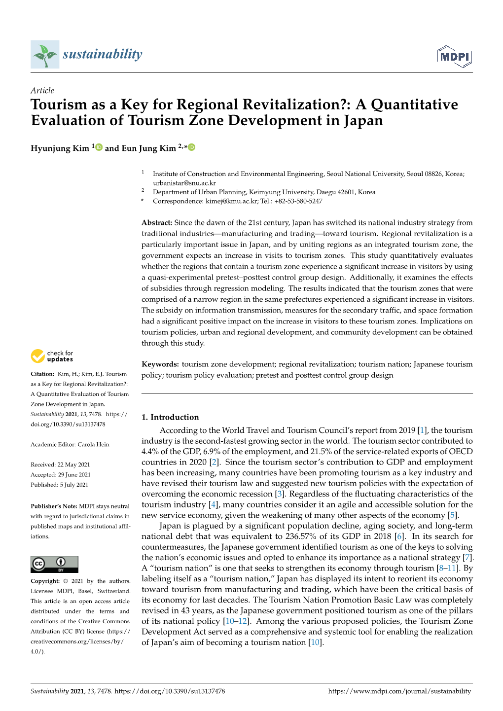 Tourism As a Key for Regional Revitalization?: a Quantitative Evaluation of Tourism Zone Development in Japan