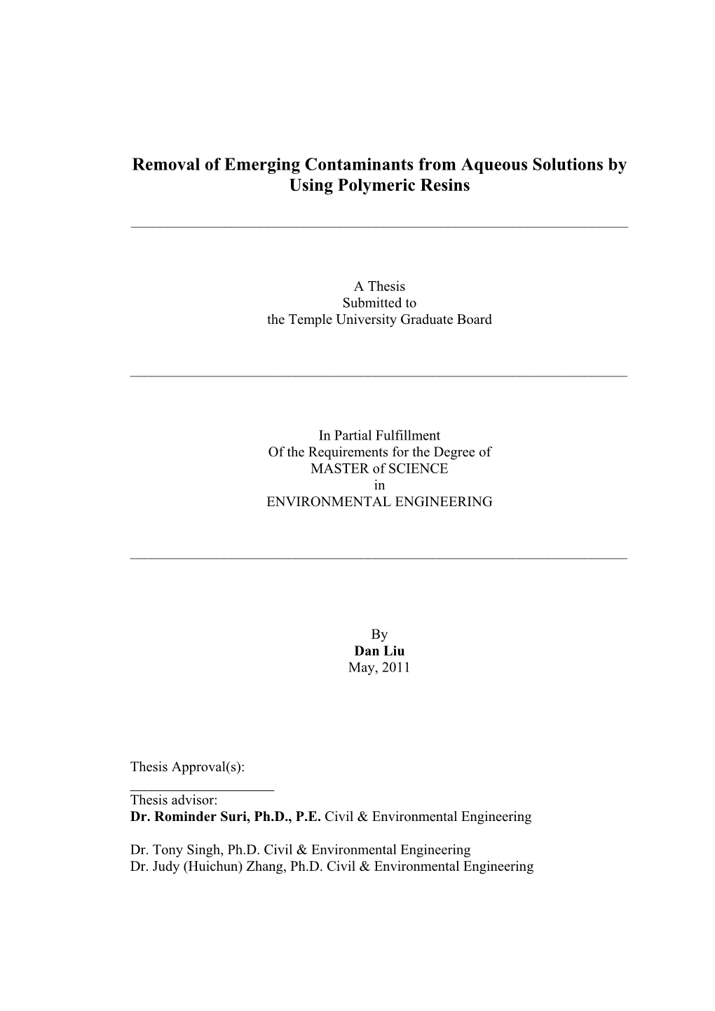 Removal of Emerging Contaminants from Aqueous Solutions by Using Polymeric Resins