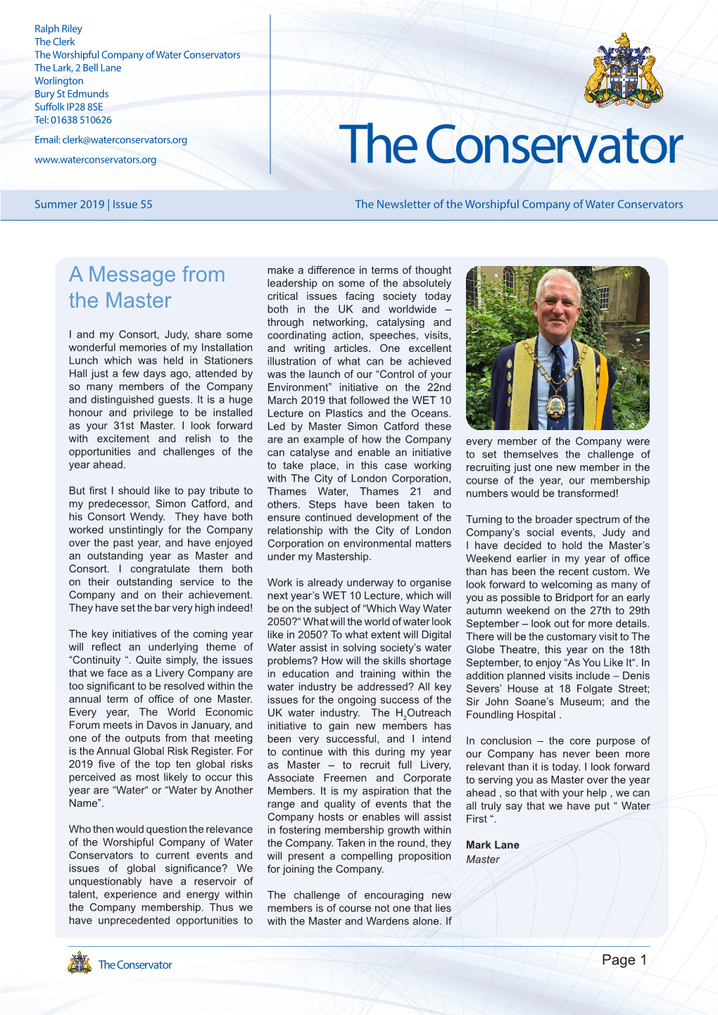 Summer 2019 | Issue 55 the Newsletter of the Worshipful Company of Water Conservators