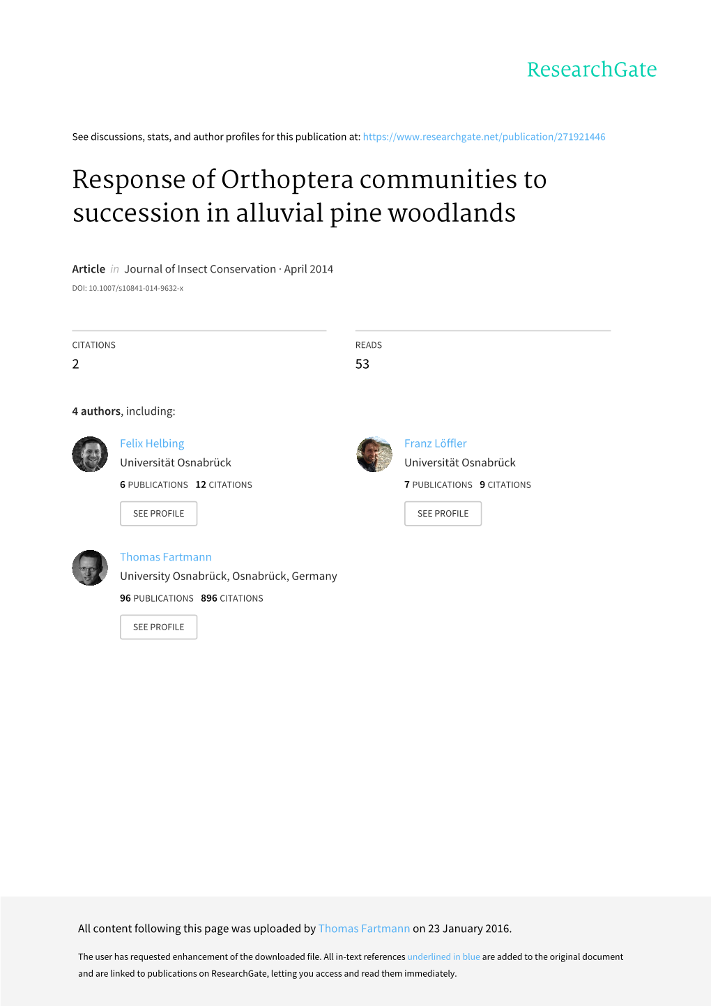 Response of Orthoptera Communities to Succession in Alluvial Pine Woodlands