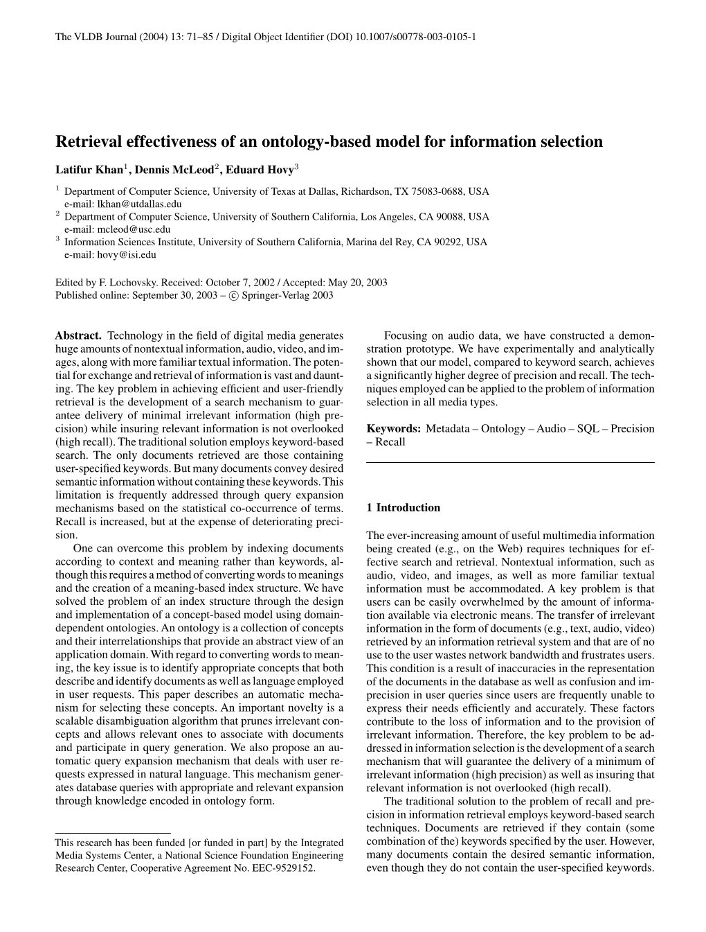 Retrieval Effectiveness of an Ontology-Based Model for Information Selection