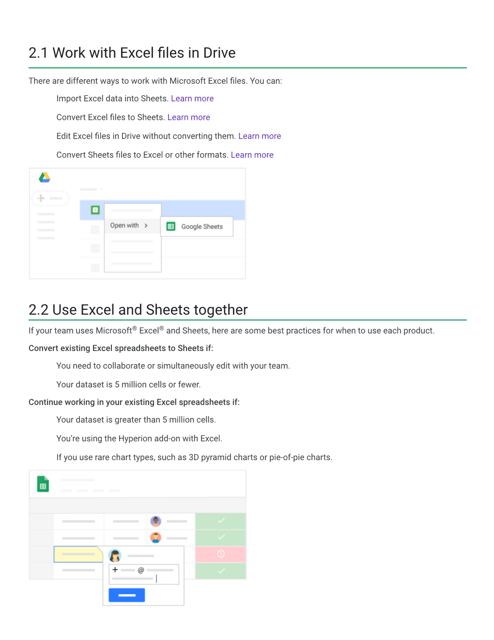 2.1 Work with Excel Files in Drive 2.2 Use Excel and Sheets Together