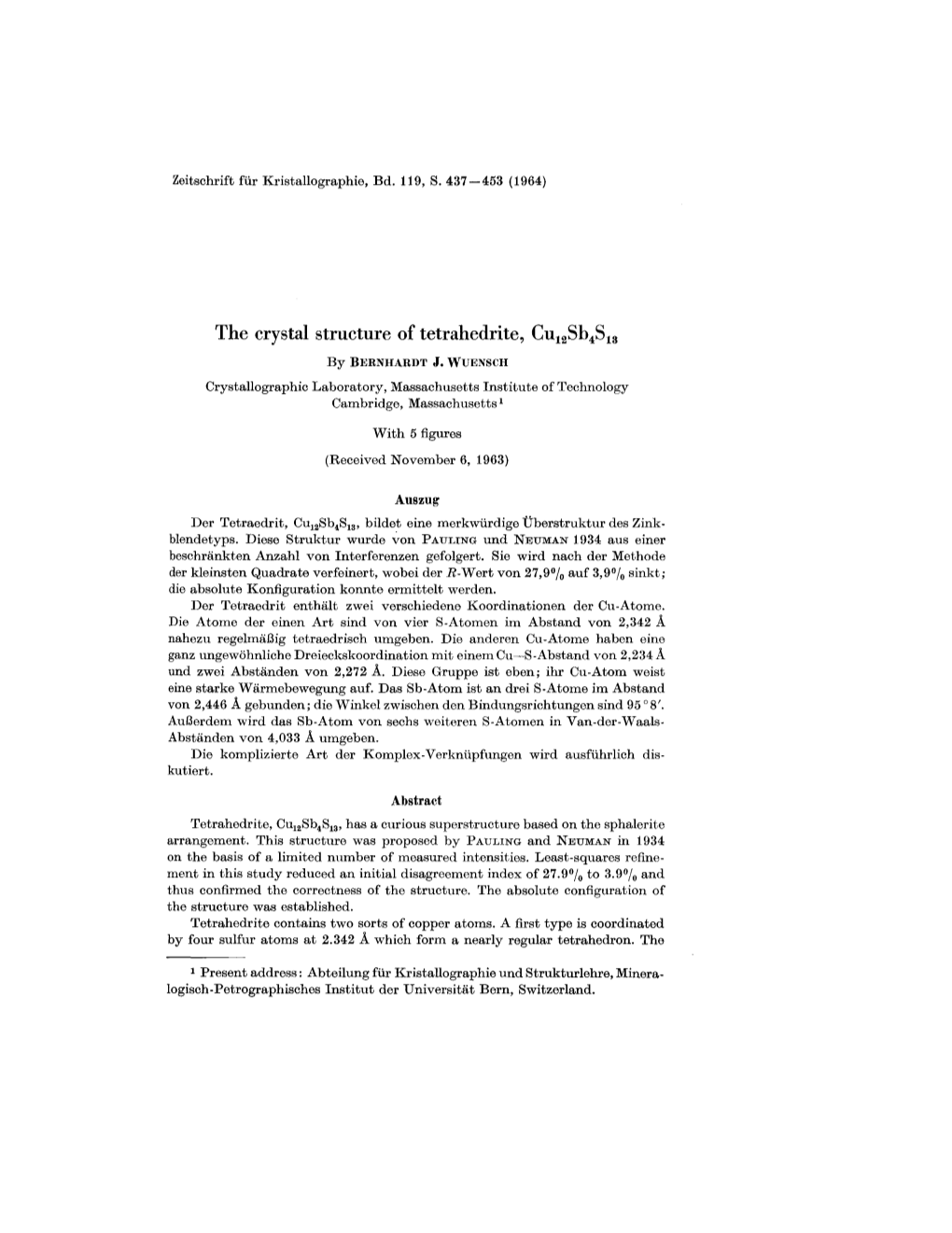 The Crystal Structure of Tetrahedrite, Cu12sb4s13 by BERNHARDT J