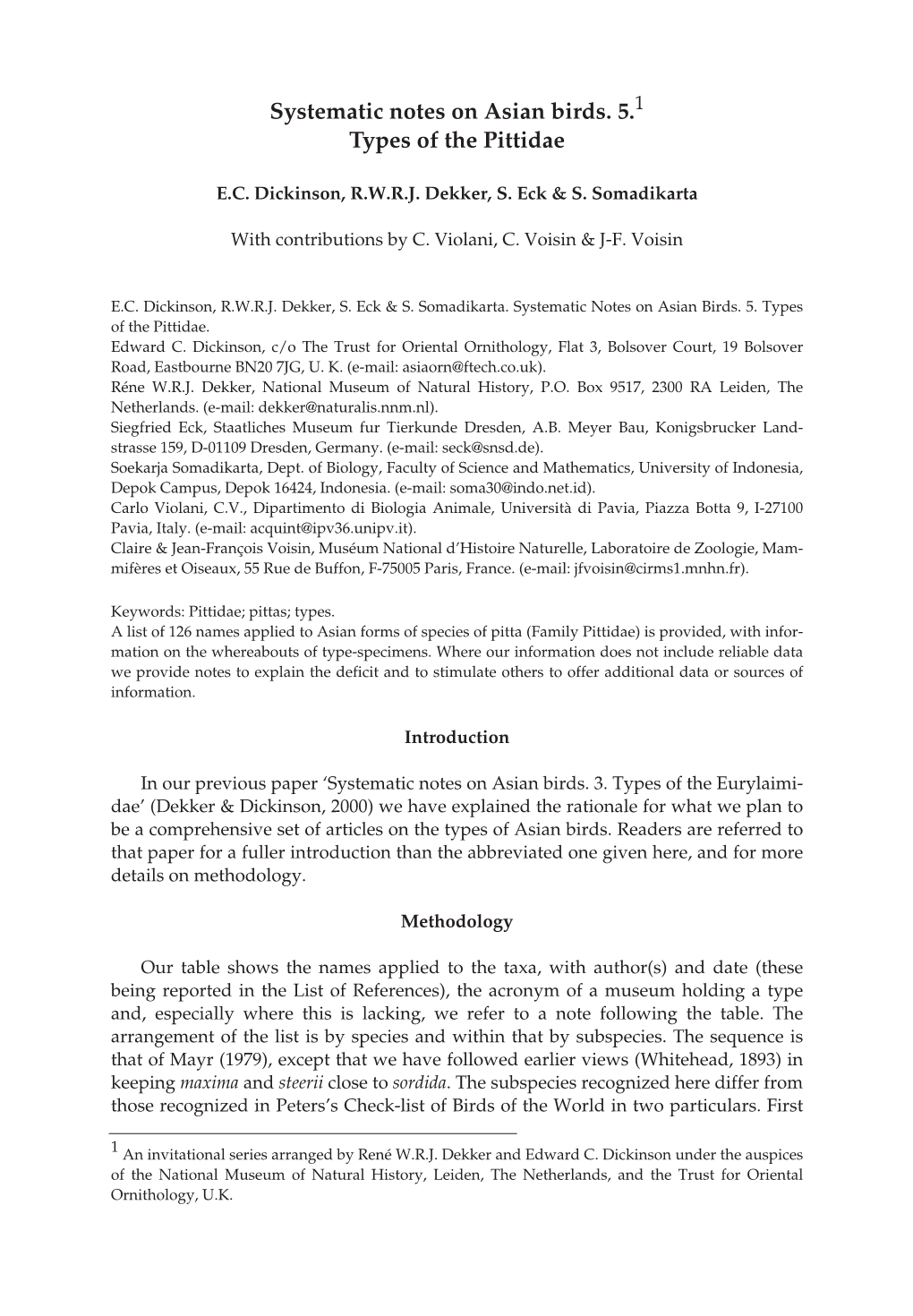 Systematic Notes on Asian Birds. 5. Types of the Pittidae