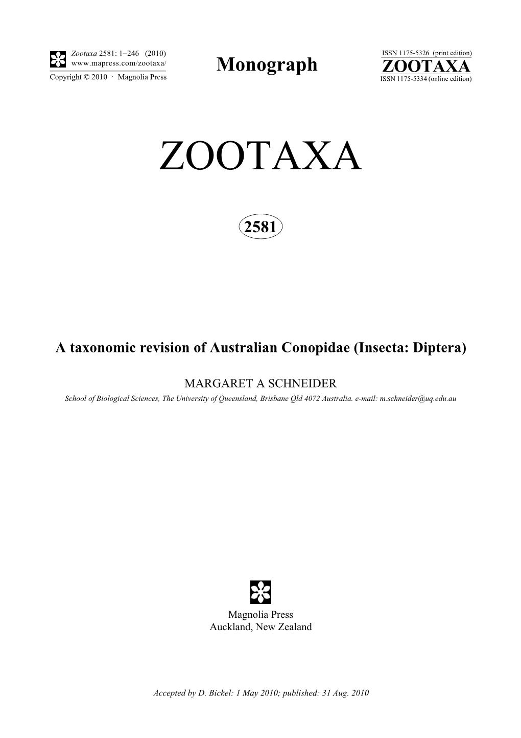Zootaxa, a Taxonomic Revision of Australian Conopidae (Insecta