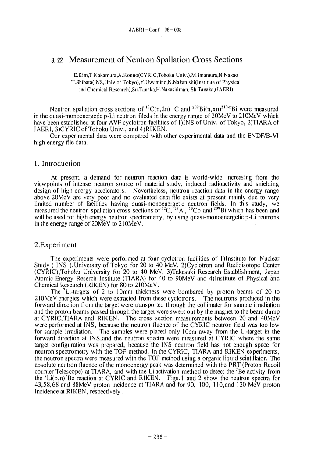 3.22 Measurement of Neutron Spallation Cross Sections