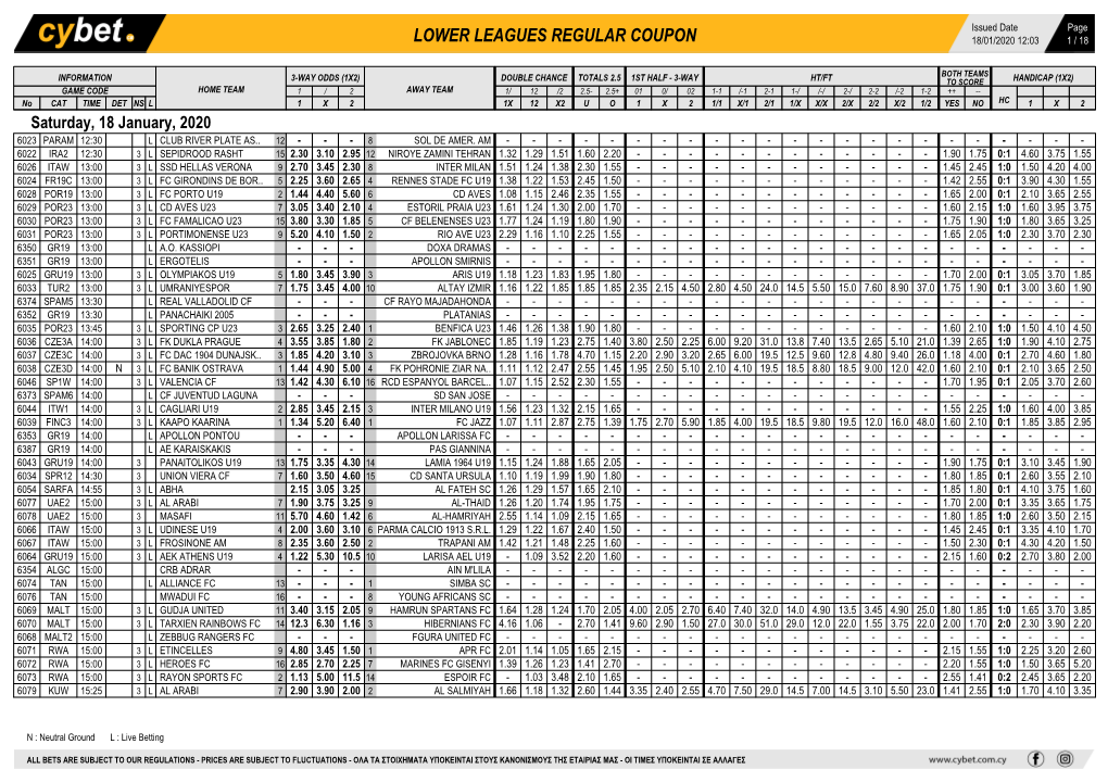 Lower Leagues Regular Coupon 18/01/2020 12:03 1 / 18