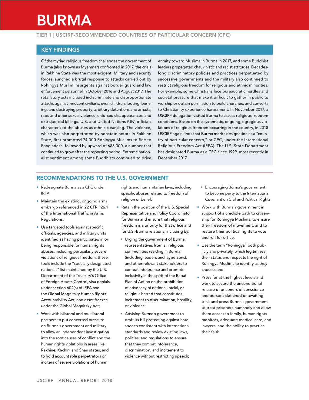 Burma Tier 1 | Uscirf-Recommended Countries of Particular Concern (Cpc)