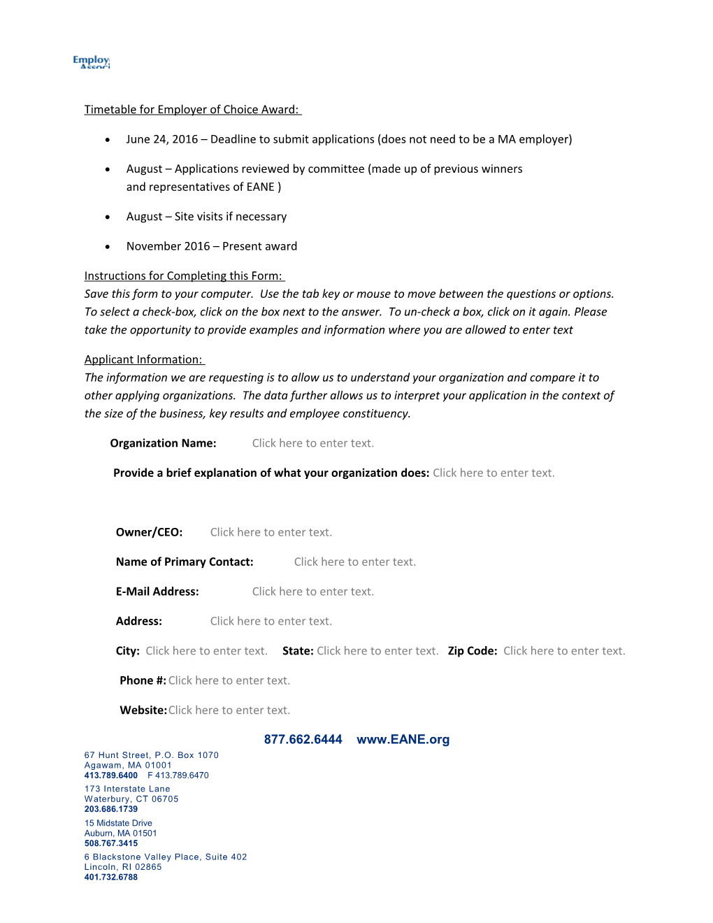 Timetable for Employer of Choice Award