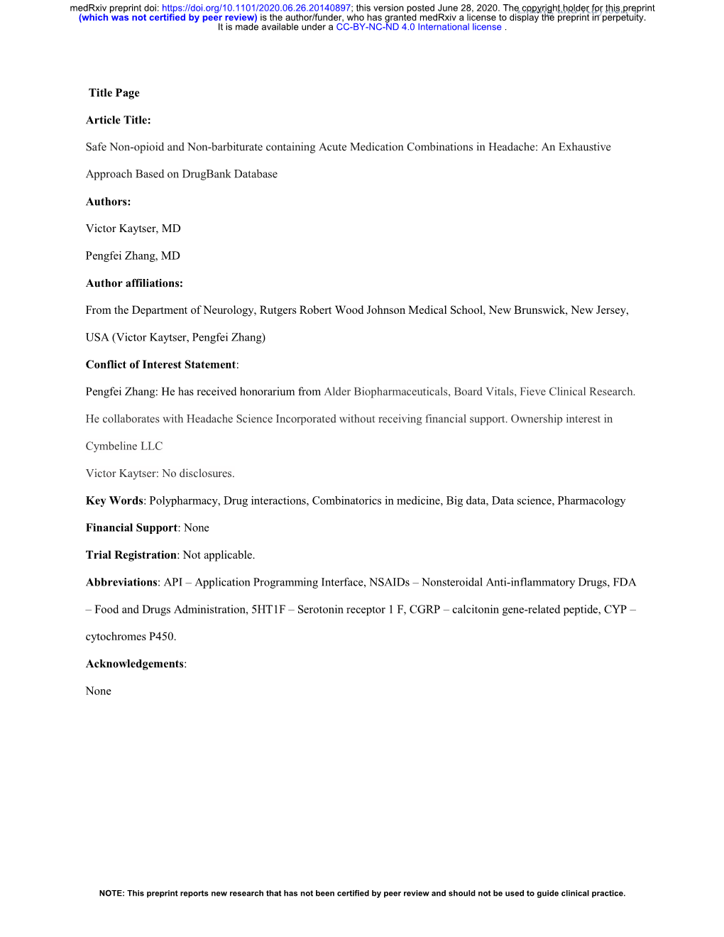 Safe Non-Opioid and Non-Barbiturate Containing Acute Medication Combinations in Headache: an Exhaustive