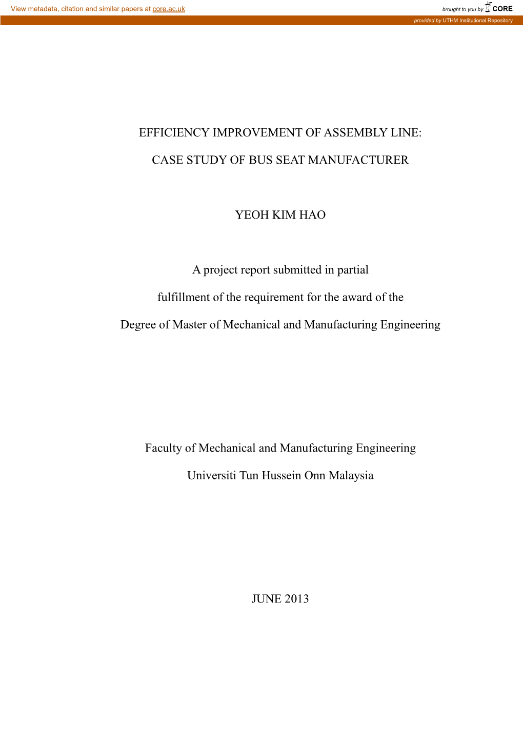 Efficiency Improvement of Assembly Line