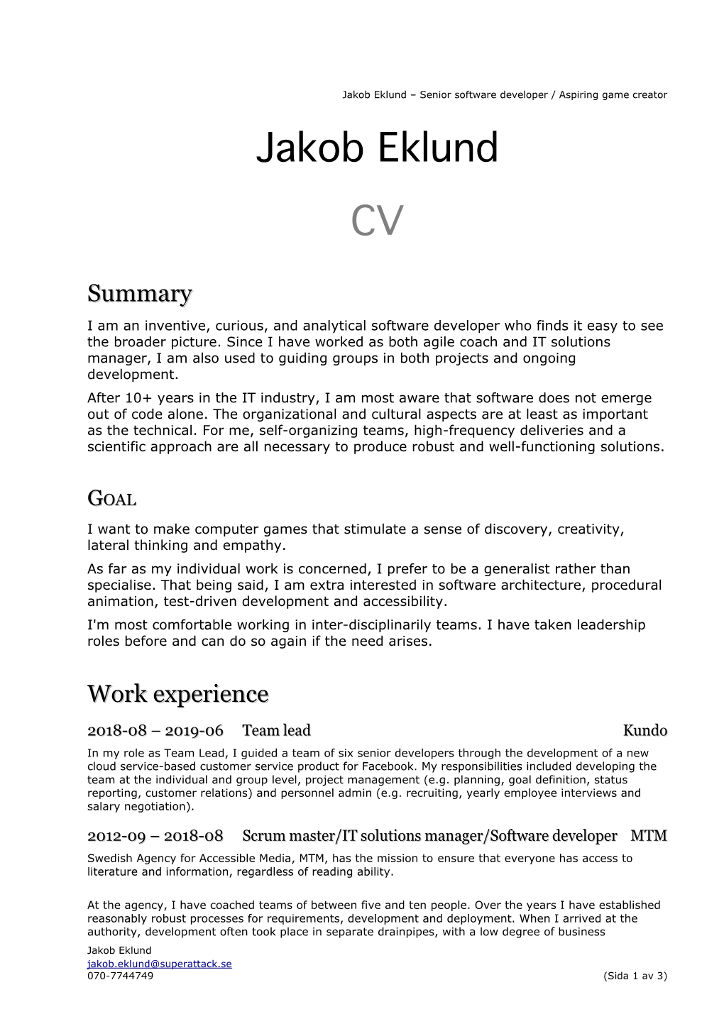 Jakob Eklund CV