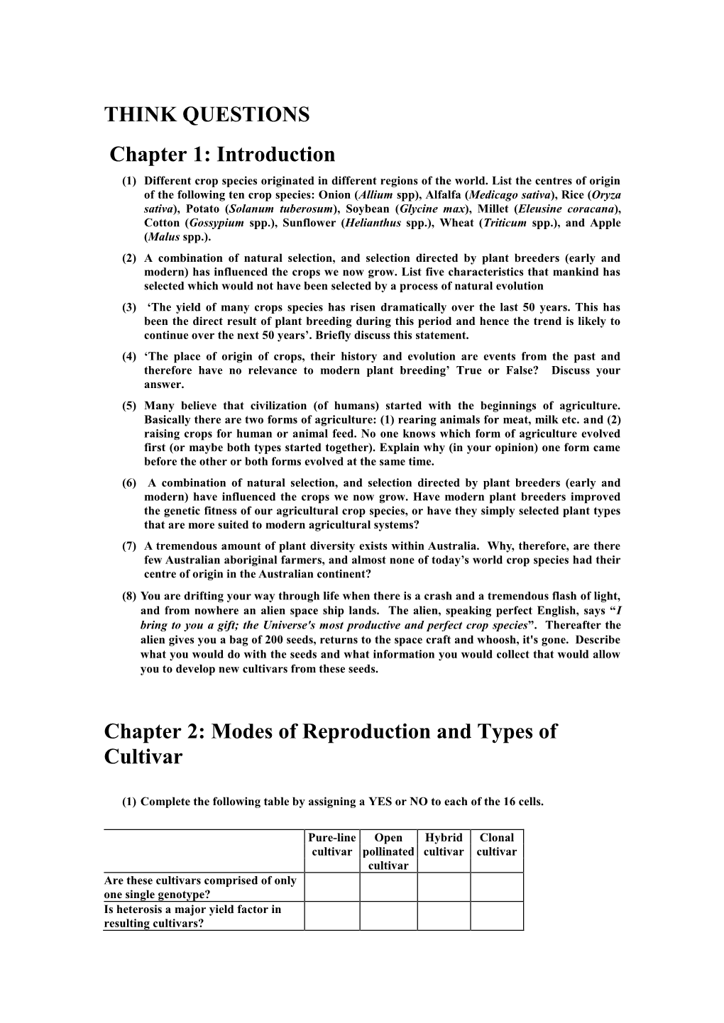 THINK QUESTIONS Chapter 1: Introduction Chapter 2: Modes Of