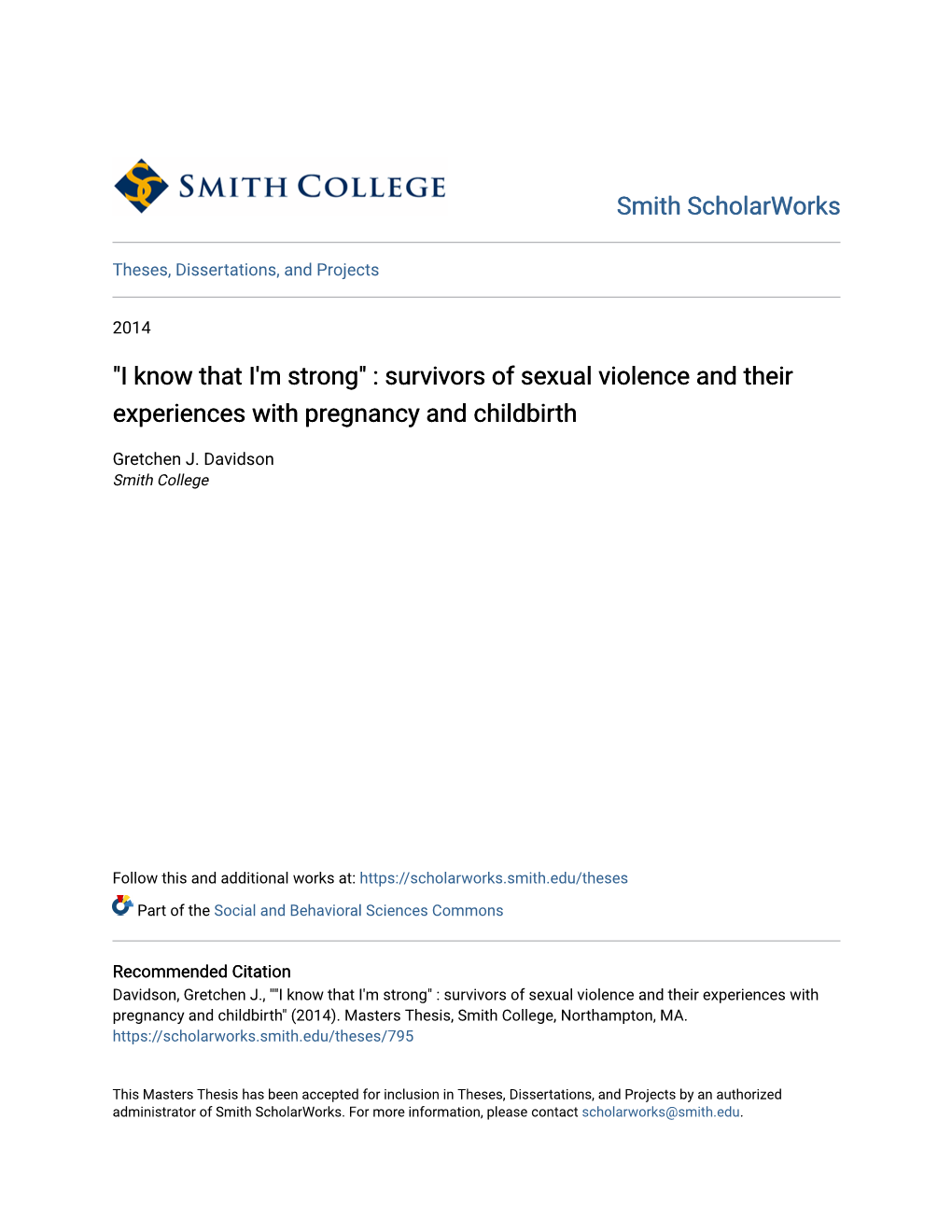 Survivors of Sexual Violence and Their Experiences with Pregnancy and Childbirth