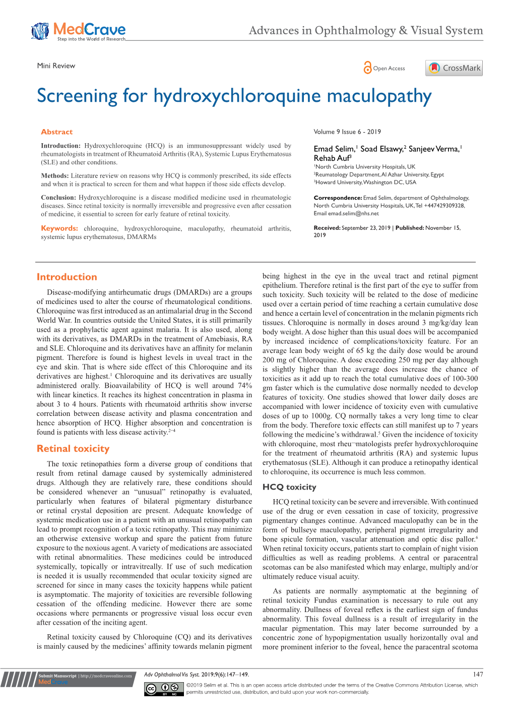 Screening for Hydroxychloroquine Maculopathy