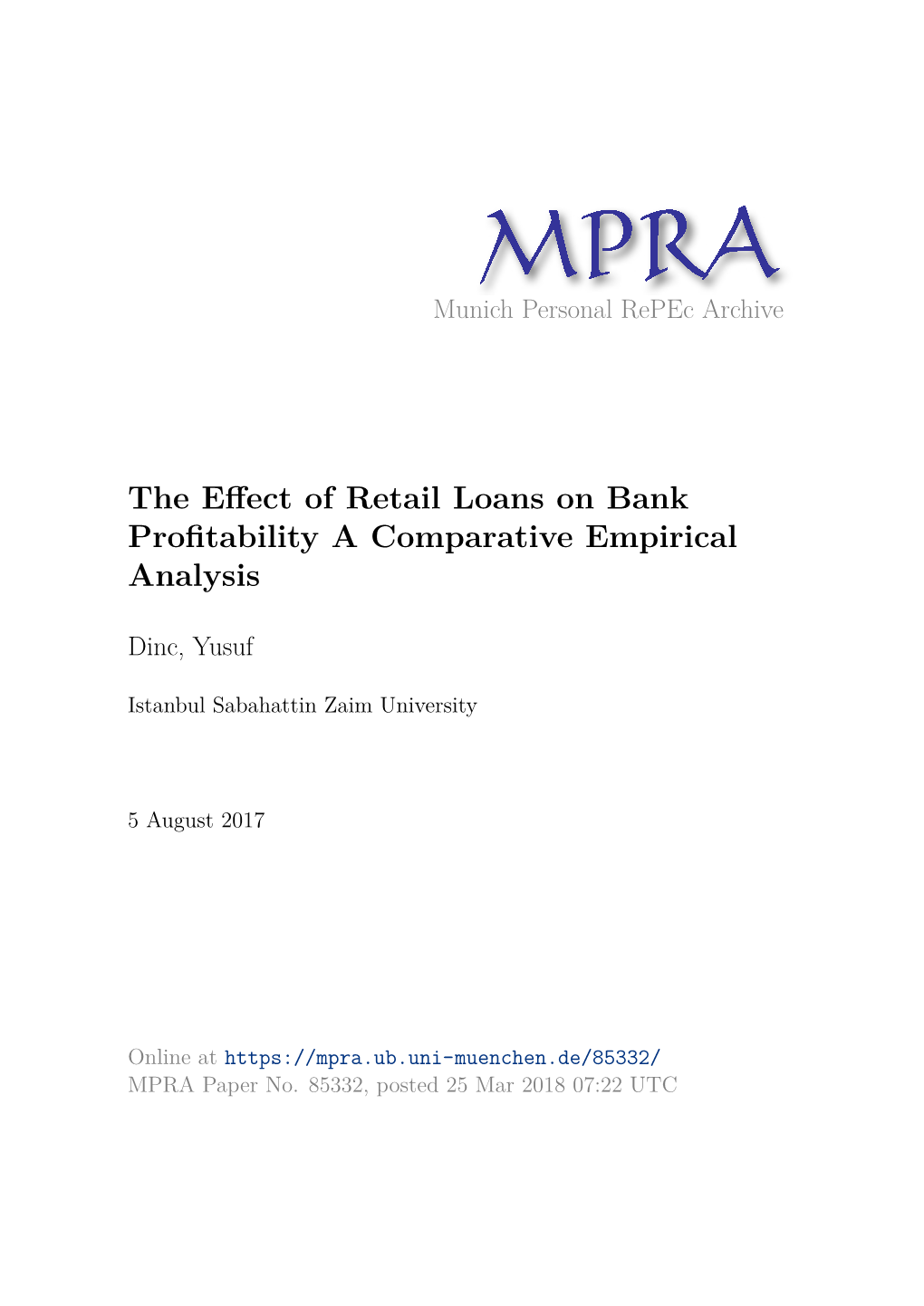 The Effect of Retail Loans on Bank Profitability a Comparative Empirical Analysis