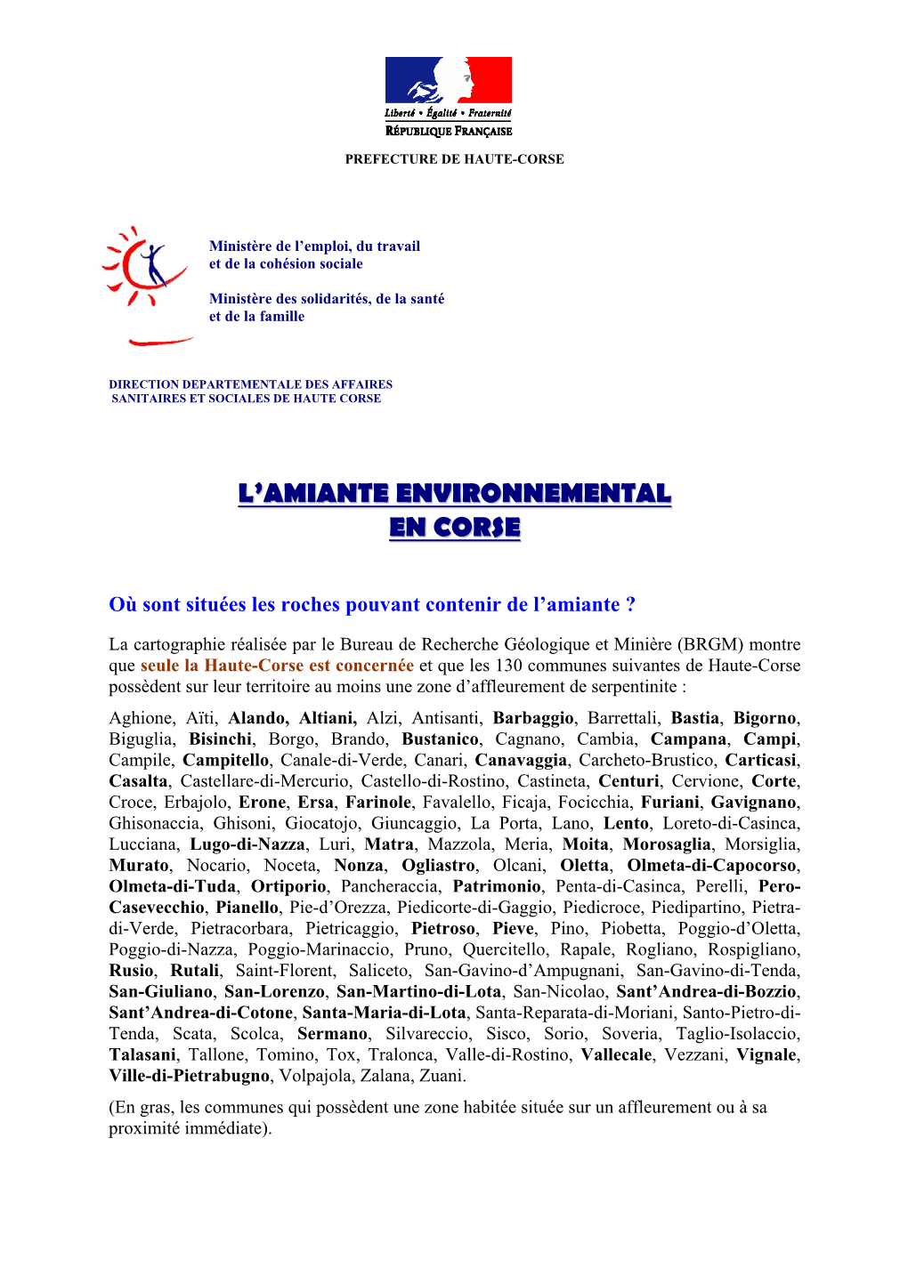 L'amiante Environnemental En Corse