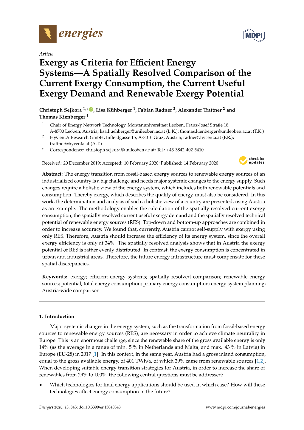 Exergy As Criteria for Efficient Energy Systems—A Spatially Resolved