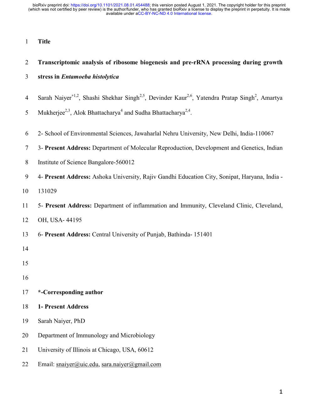 Title 1 Transcriptomic Analysis of Ribosome Biogenesis and Pre-Rrna