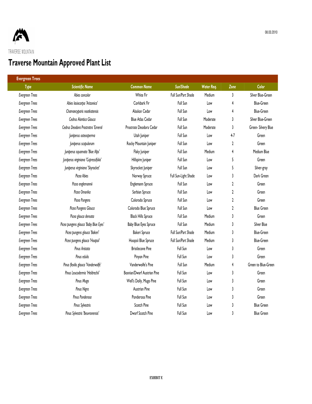 Traverse Mountain Approved Plant List