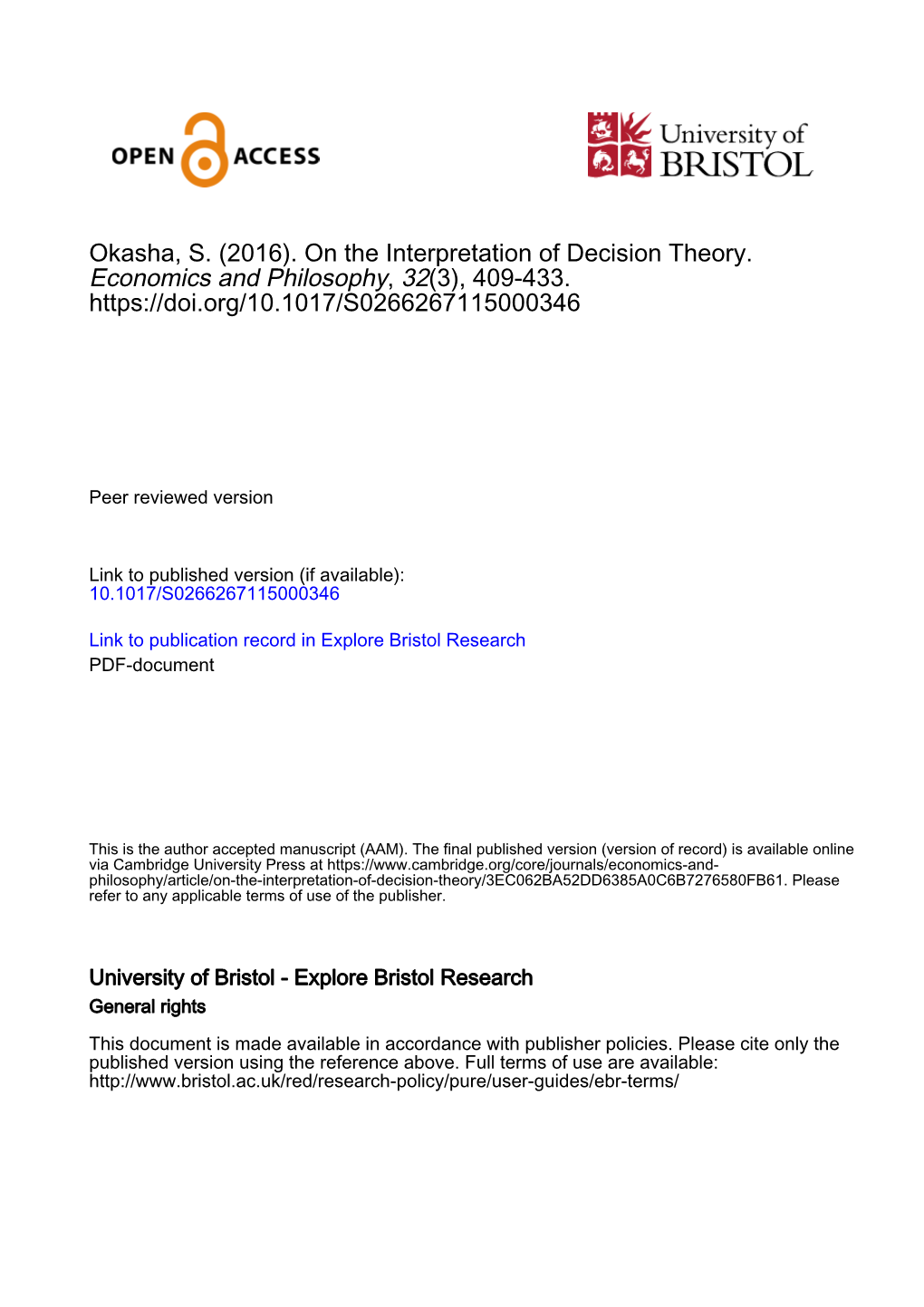 Okasha, S. (2016). on the Interpretation of Decision Theory