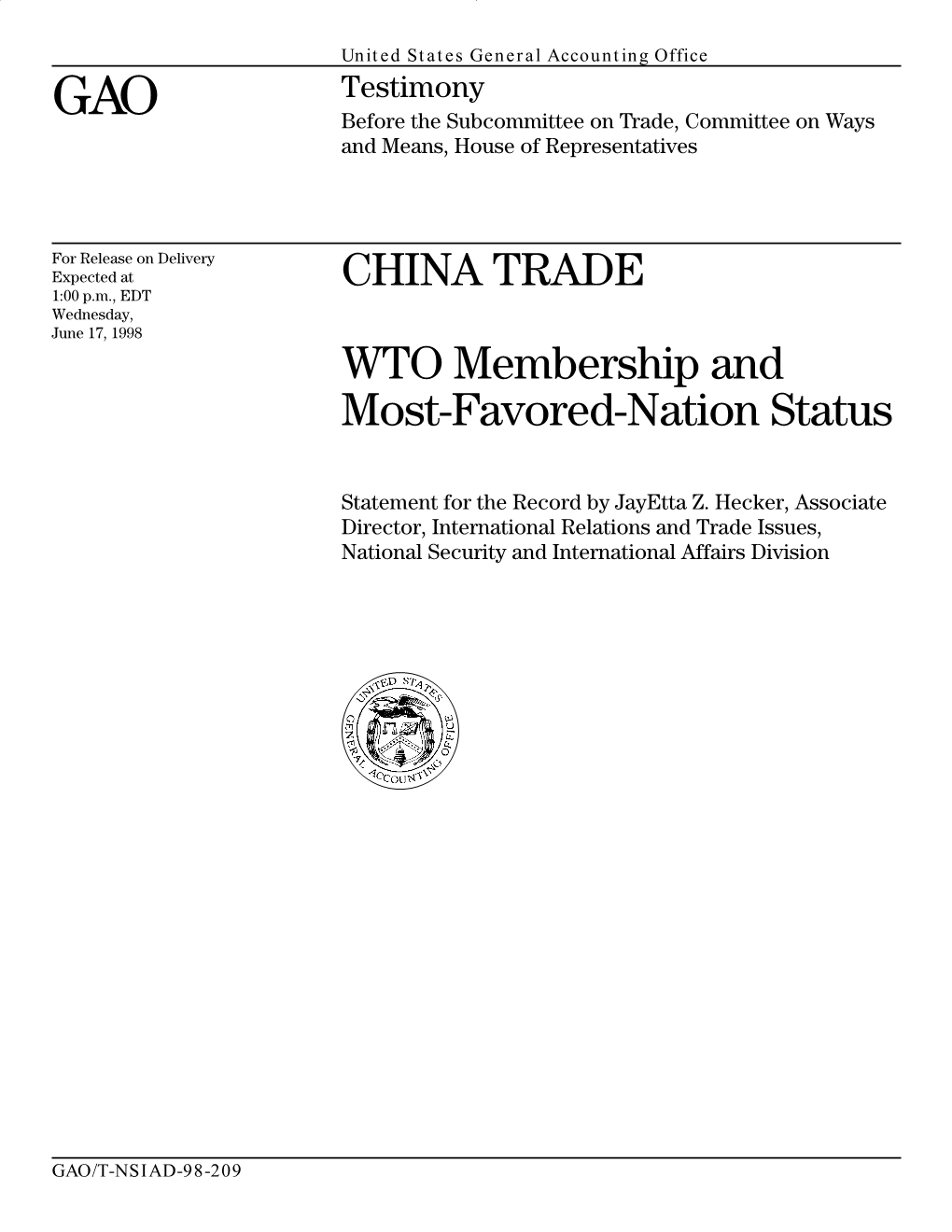 WTO Membership and Most-Favored-Nation Status