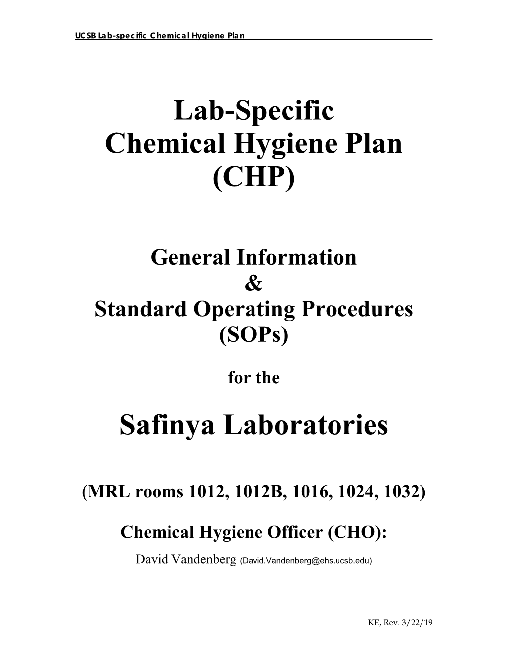 Lab-Specific Chemical Hygiene Plan (CHP) Safinya Laboratories