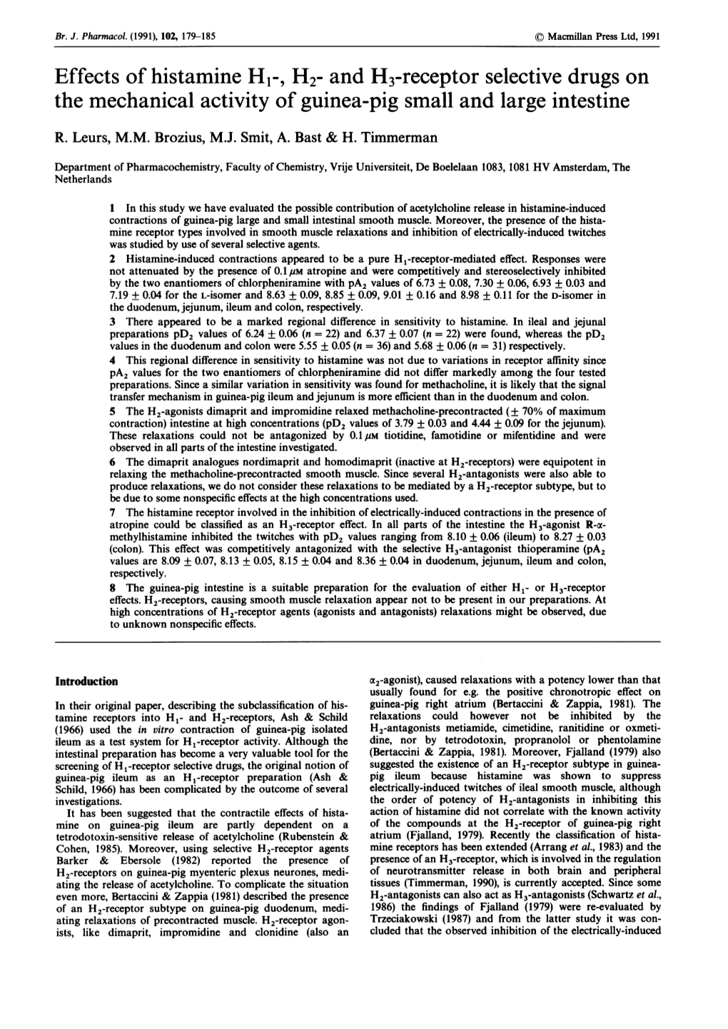 Effects of Histamine H1-, H2- and H3-Receptor Selective Drugs on the Mechanical Activity of Guinea-Pig Small and Large Intestine R