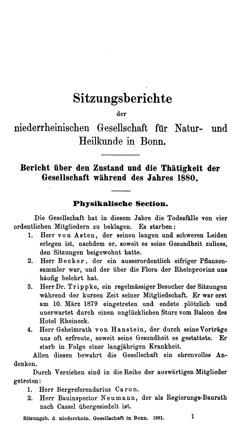 Sitzungsberichte Der Niederrheinischen Gesellschaft Für Natur- Und Heilkunde in Bonn