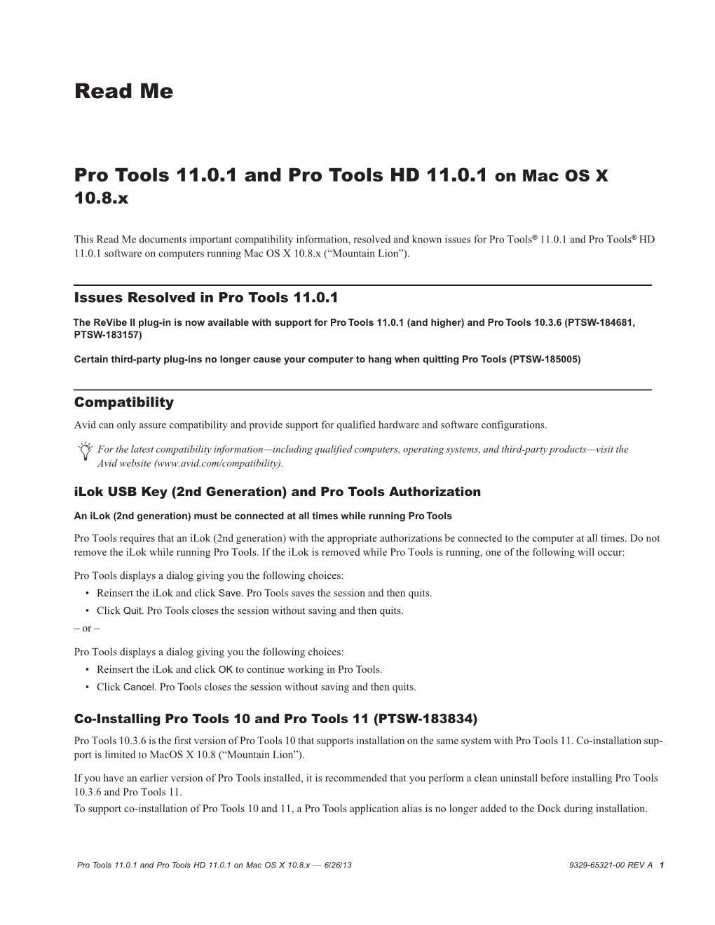 Pro Tools 11.0.1 Read Me