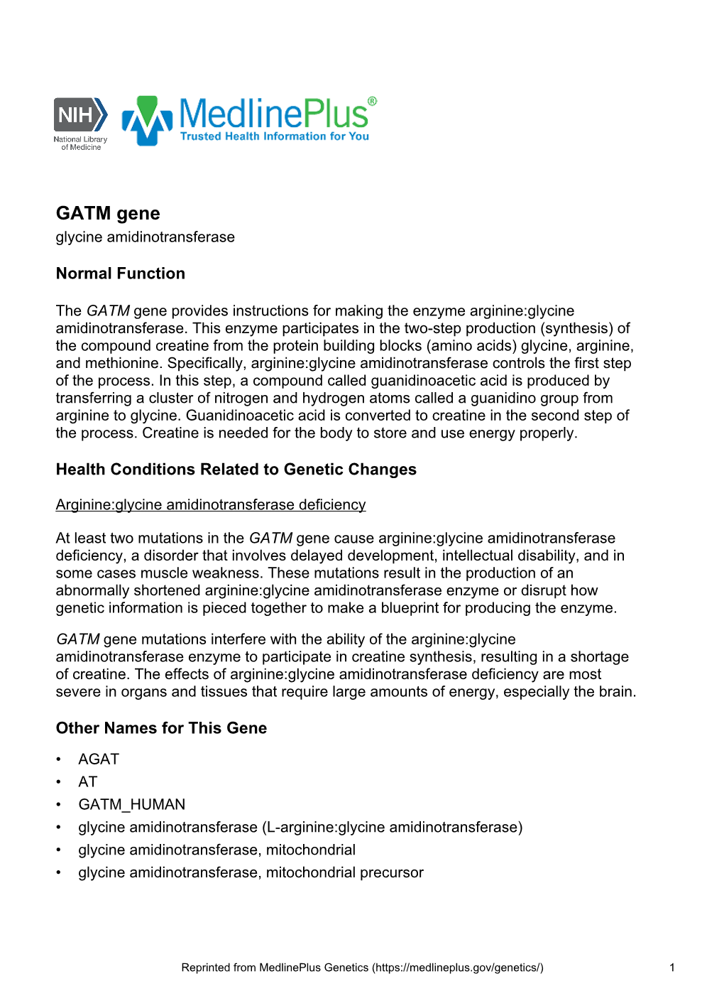 GATM Gene Glycine Amidinotransferase