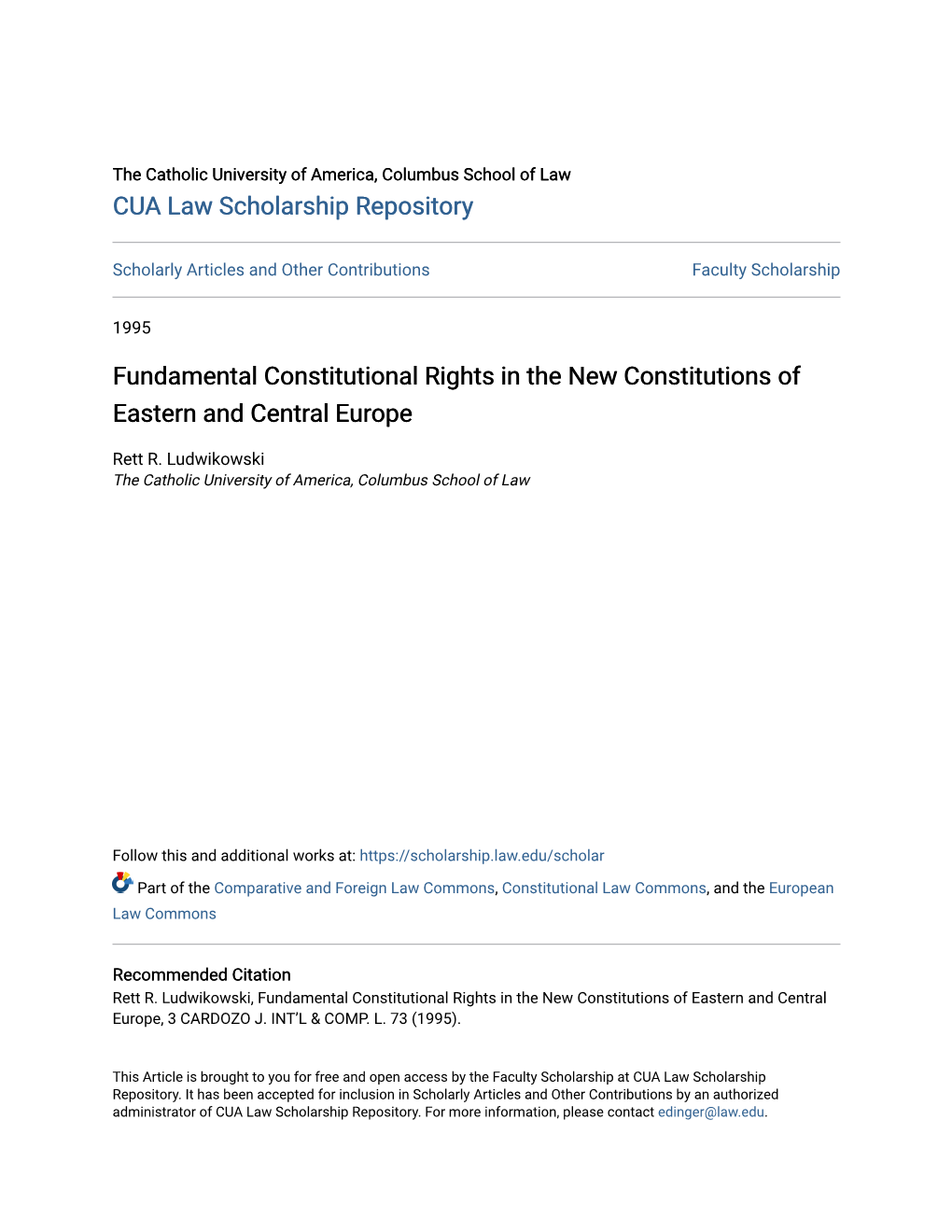 Fundamental Constitutional Rights in the New Constitutions of Eastern and Central Europe