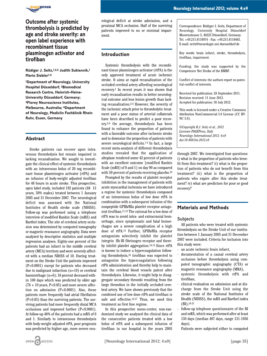 Outcome After Systemic Thrombolysis Is Predicted by Age and Stroke