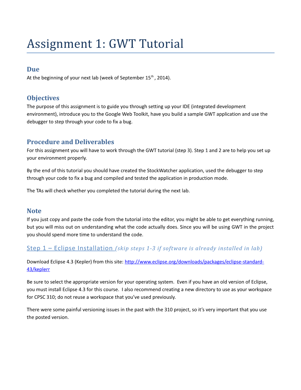 Assignment 1: GWT Tutorial