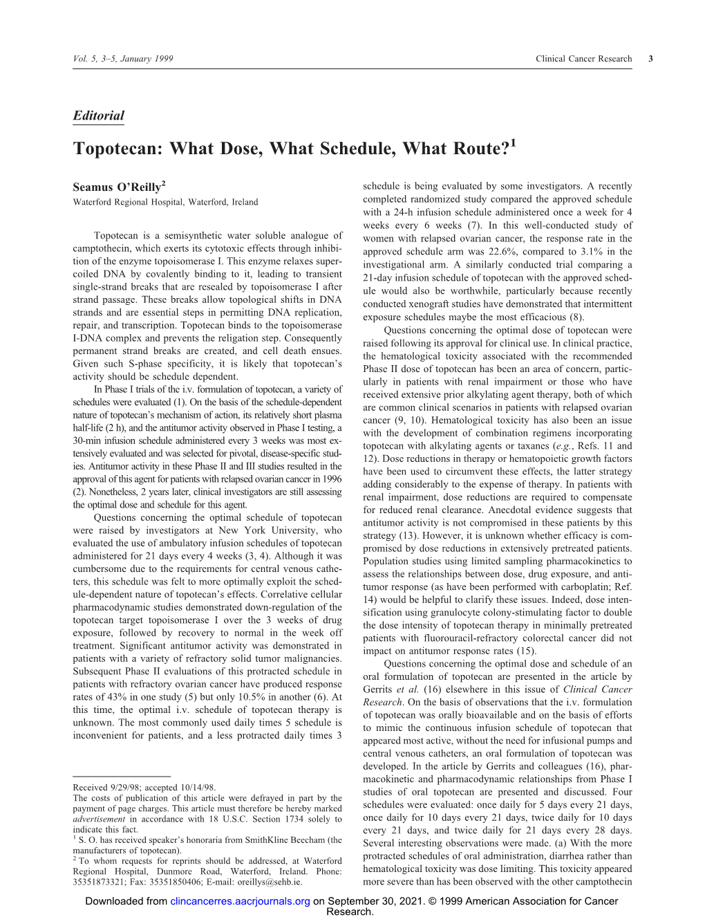 Topotecan: What Dose, What Schedule, What Route?1