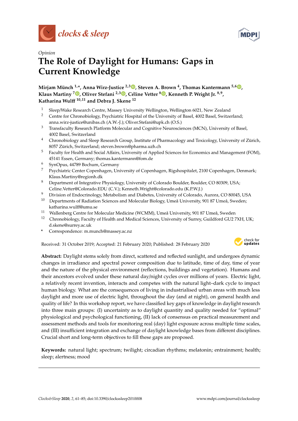 The Role of Daylight for Humans: Gaps in Current Knowledge