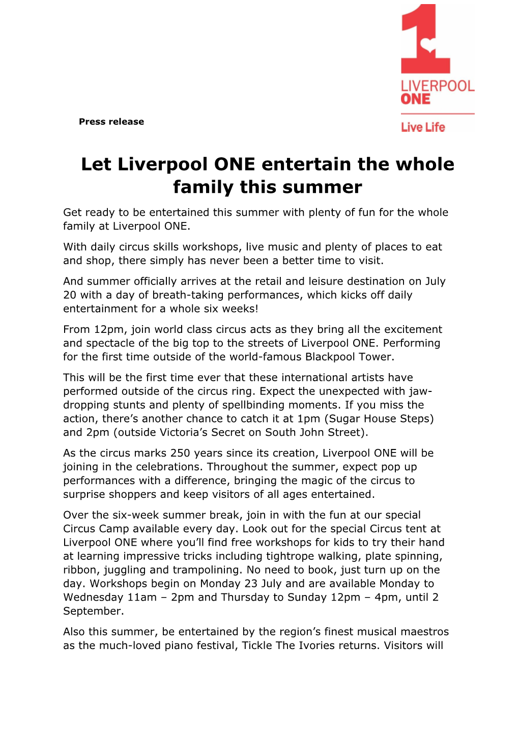 Let Liverpool ONE Entertain the Whole Family This Summer