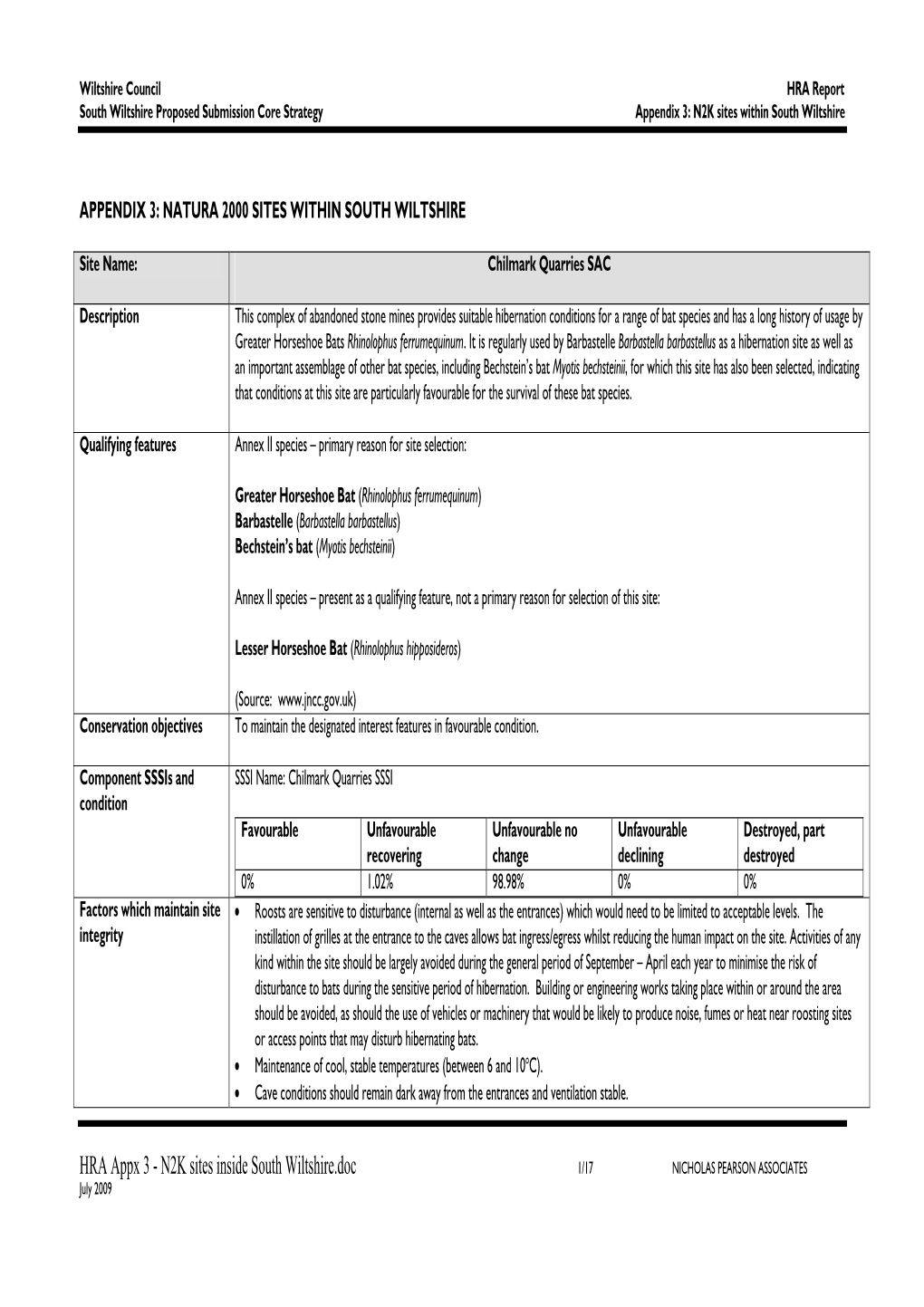 South Wiltshire Core Strategy Final HRA Report July