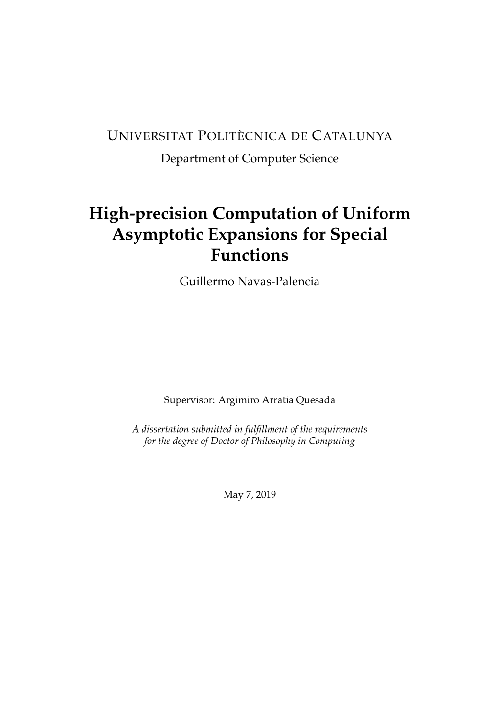 High-Precision Computation of Uniform Asymptotic Expansions for Special Functions Guillermo Navas-Palencia