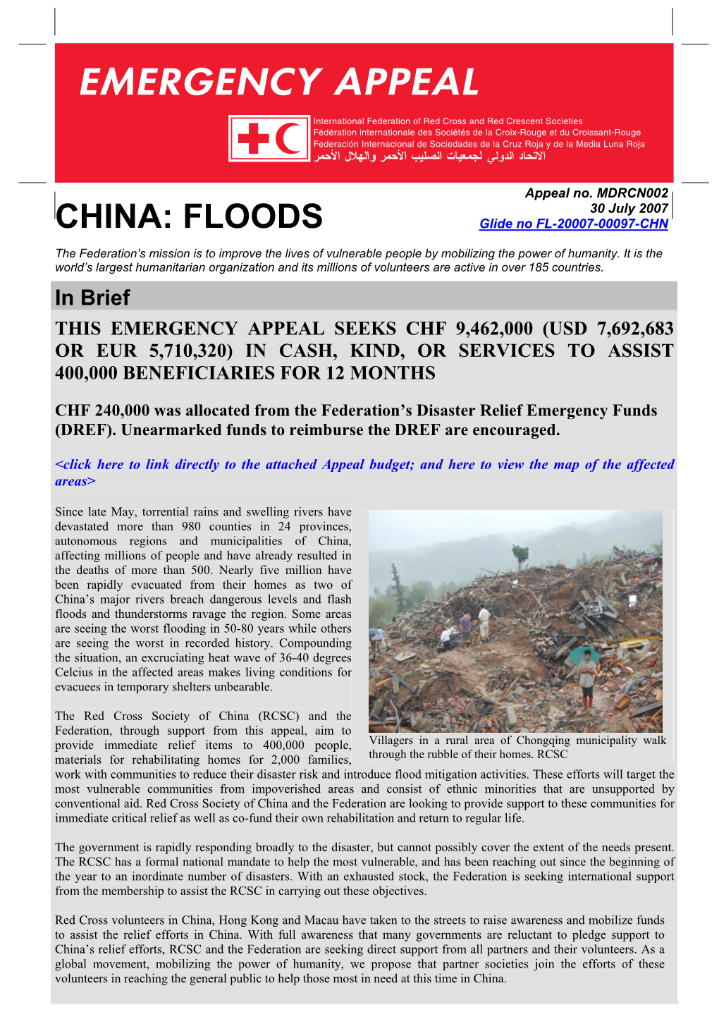 CHINA: FLOODS Glide No FL-20007-00097-CHN