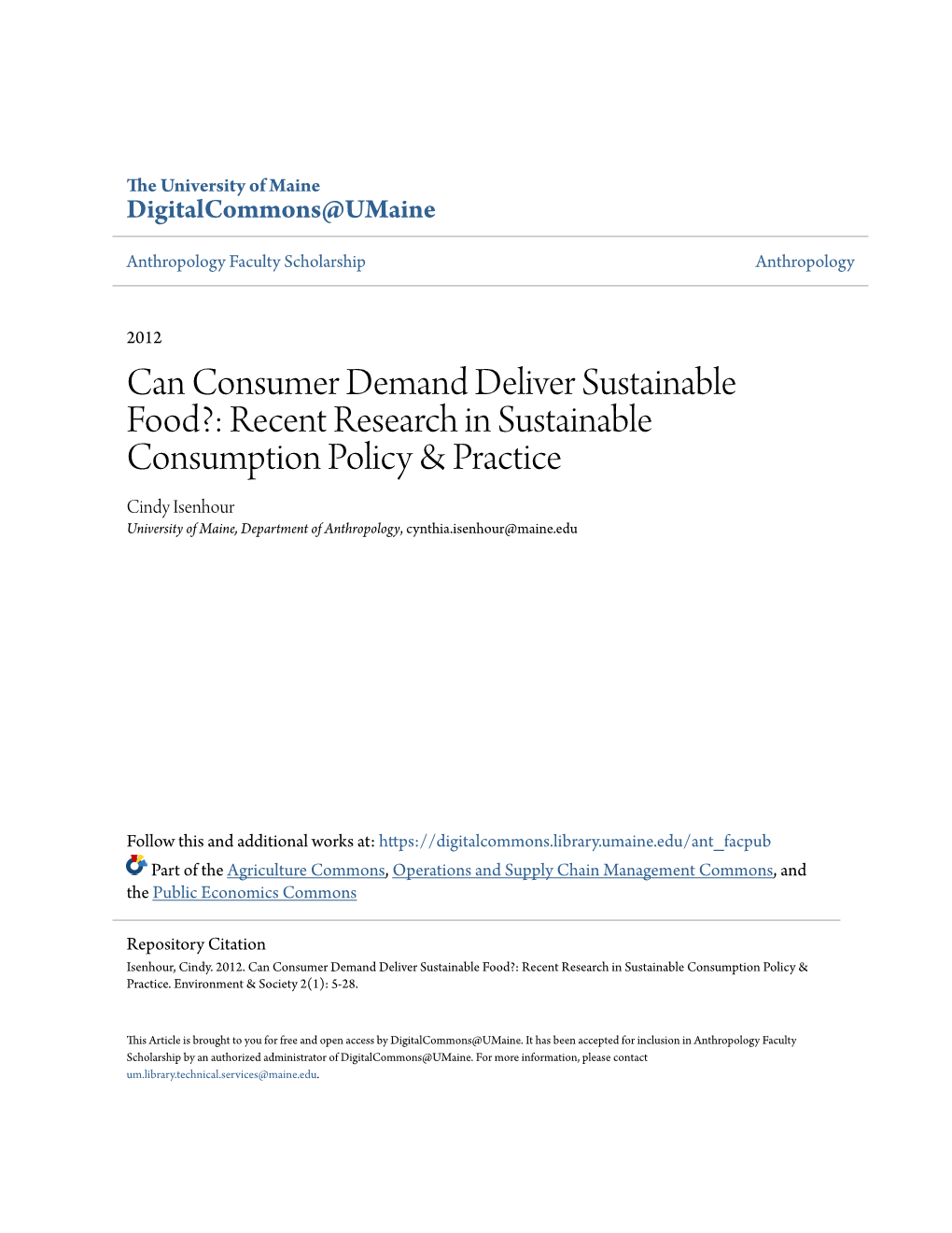 Can Consumer Demand Deliver Sustainable Food?