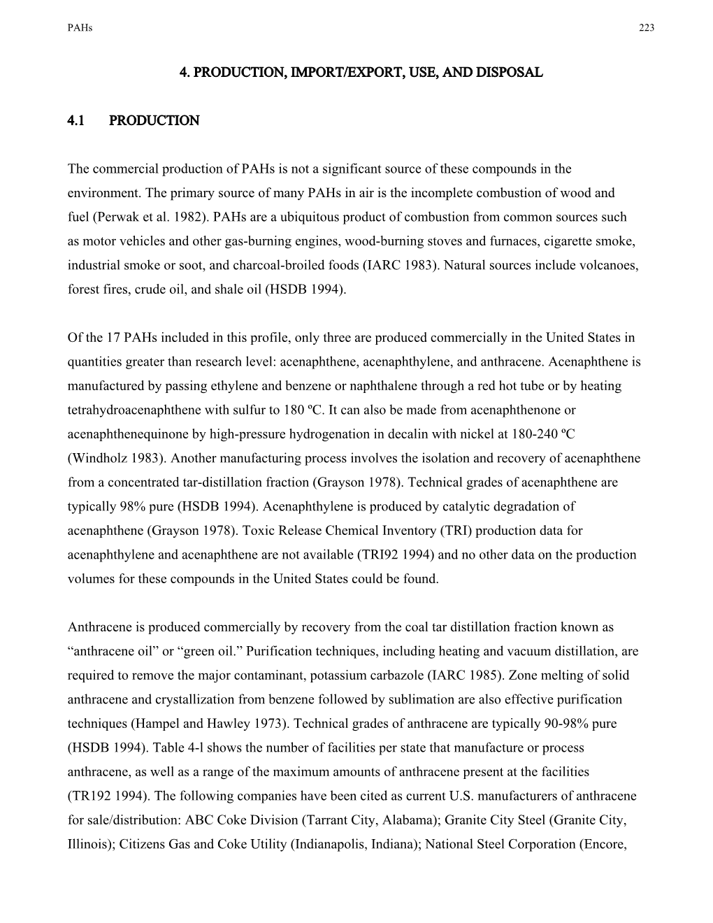 4. Production, Import/Export, Use, and Disposal 4.1