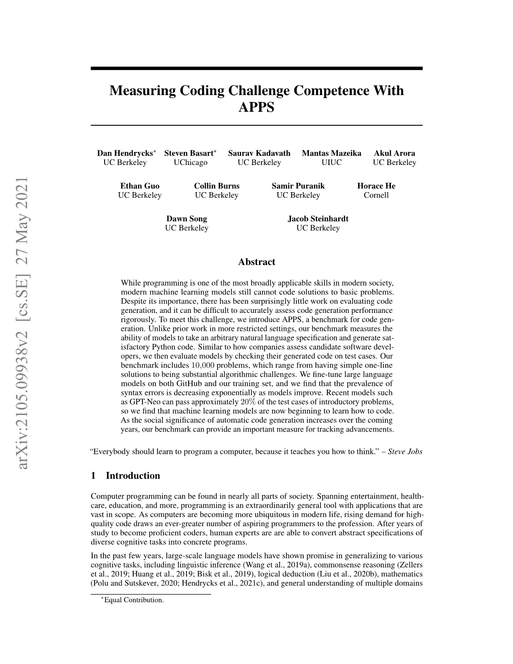 Measuring Coding Challenge Competence with APPS