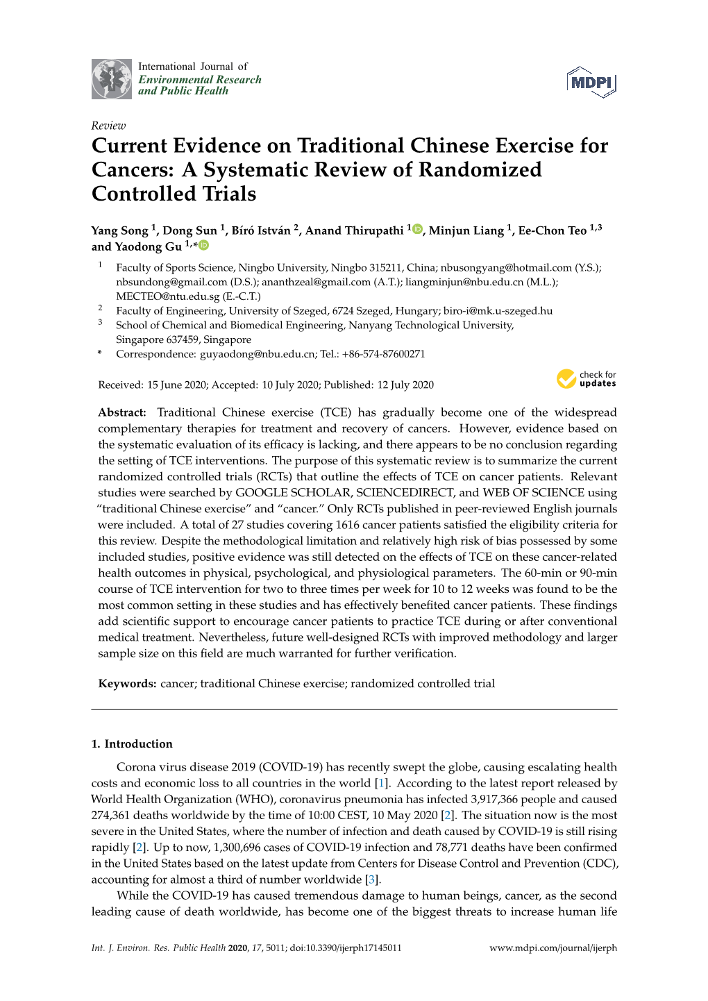 Current Evidence on Traditional Chinese Exercise for Cancers: a Systematic Review of Randomized Controlled Trials