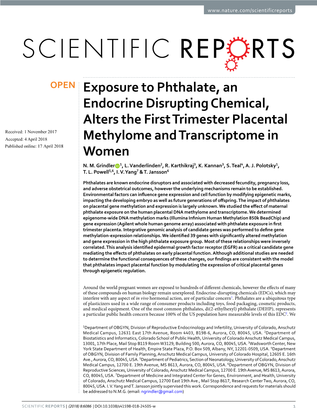 Exposure to Phthalate, an Endocrine Disrupting Chemical, Alters the First