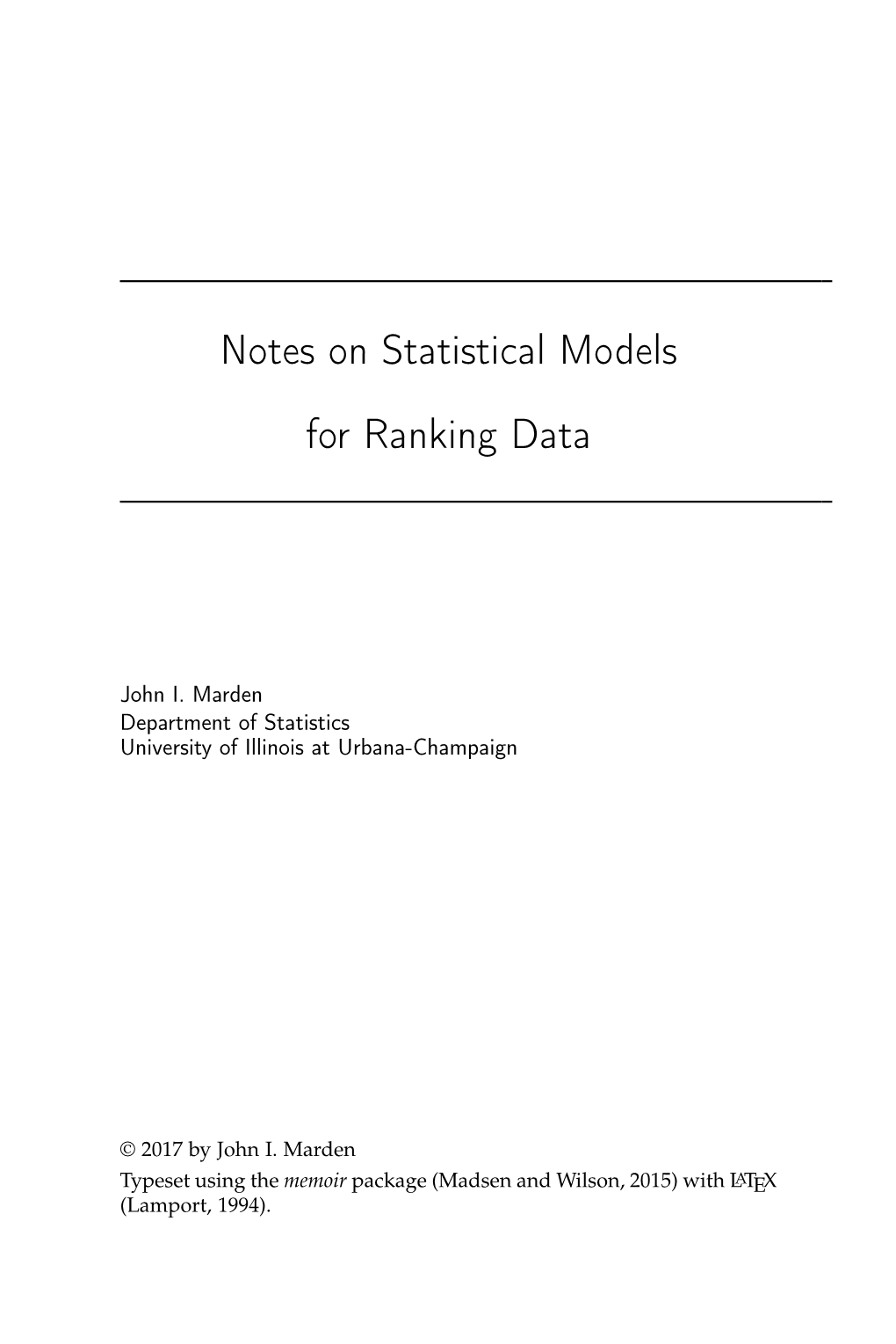 Notes on Statistical Models for Ranking Data