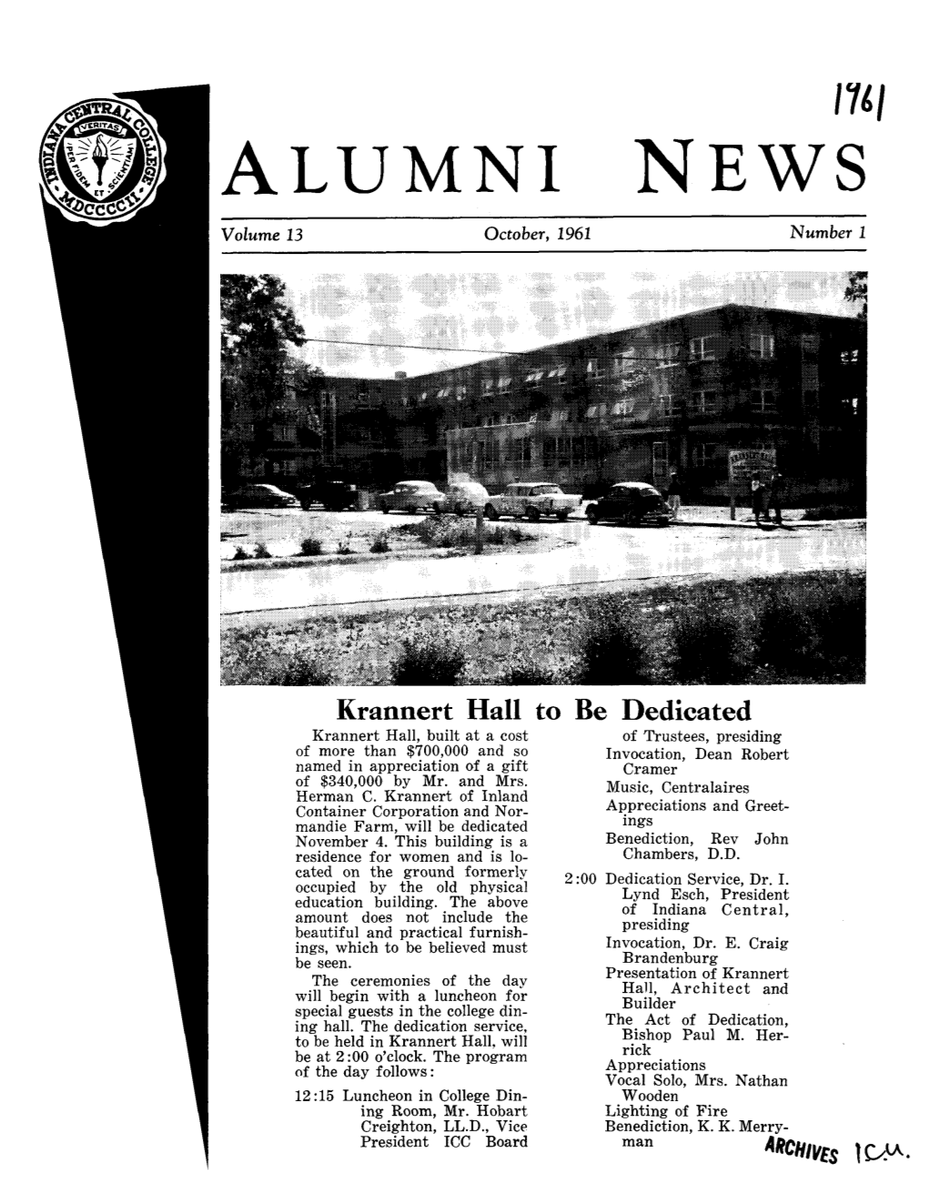 ALUMNI NEWS Volume 13 October, 1961 Number 1
